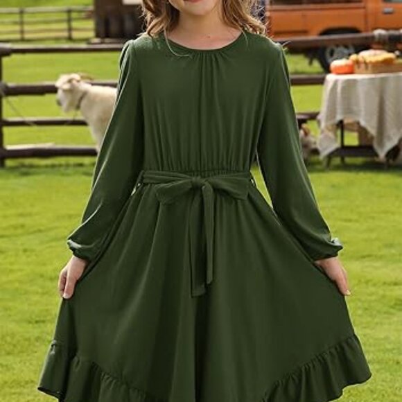 Girls Boho Long Sleeve Lace Backless Tie Dress - Picture 3 of 4